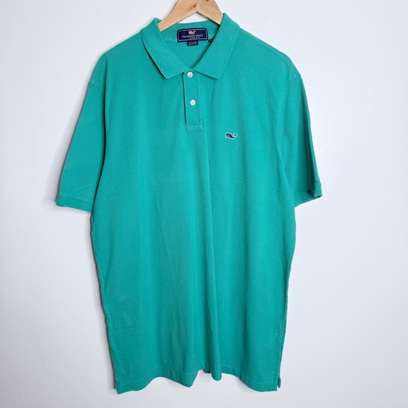 Vineyard Vines Men’s‎ XL Short Sleeves Textured Polo In Teal Stretchy Blue Logo - Picture 1 of 7